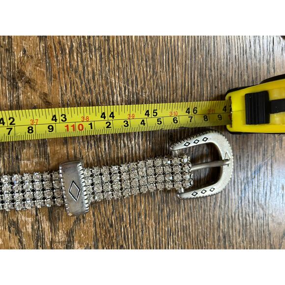 Vintage Rhinestone Western Belt 46” Length Bling Pop New Years Eve Heavy Buckle - Picture 5 of 8